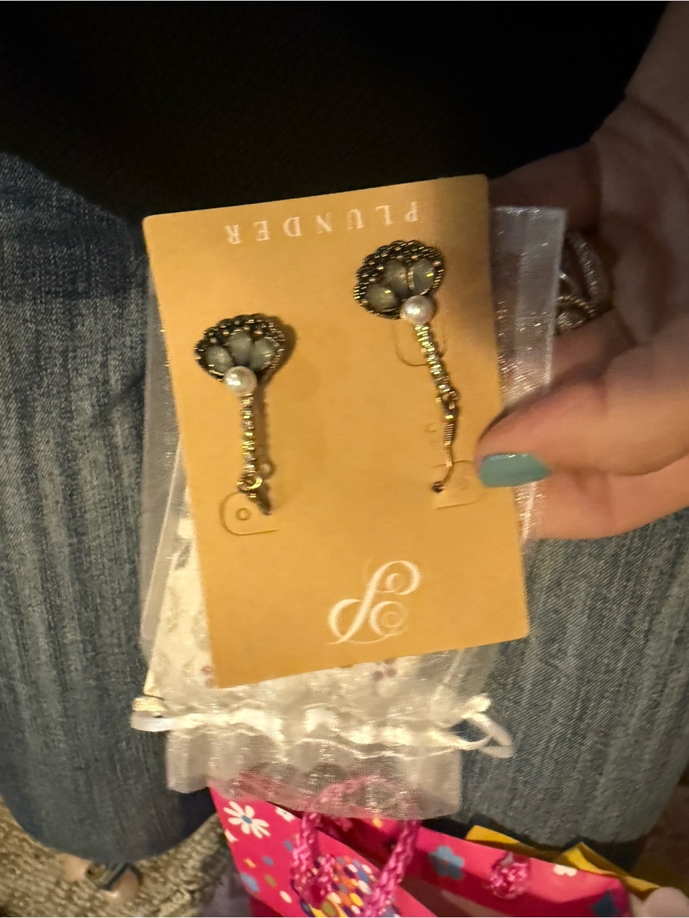 Plunder Gold and Pearl Accent Teardrop Dangle Earrings